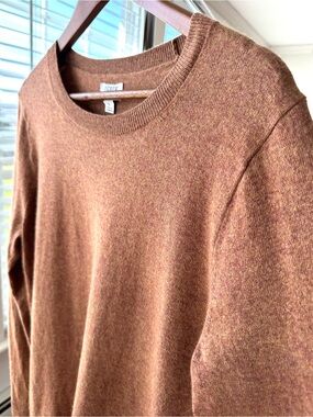 J.Crew Women's Crewneck Sweater in Heathered Brown, Long Sleeves, Cotton & Wool
